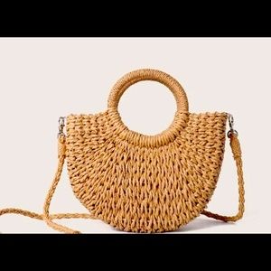 Round handle/crossbody straw bag